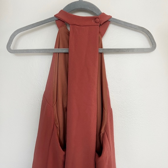 Burnt Orange Key Hole Sleeveless Wedding Guest Dress - Picture 3 of 4